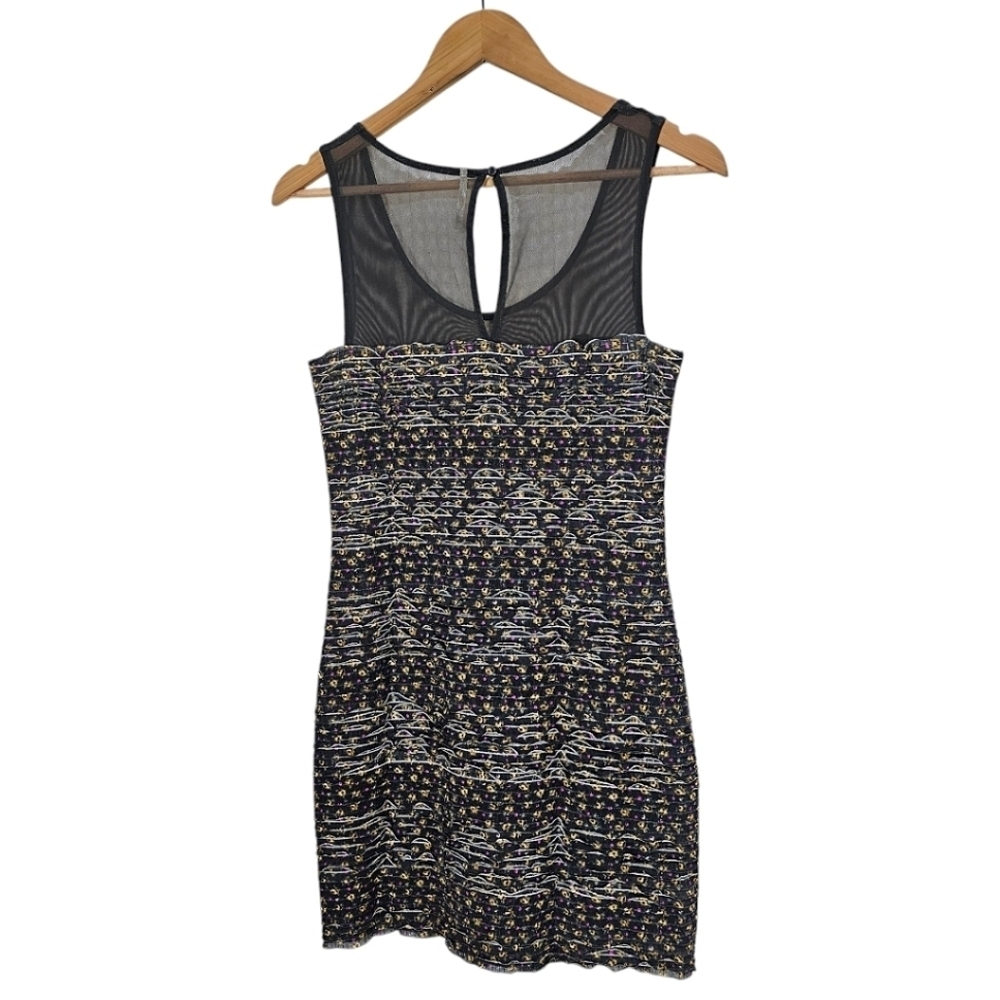 Free People Floral Bodycon Dress Sz Small Black Mini Y2K 00s Textured Grungecore - Picture 6 of 16